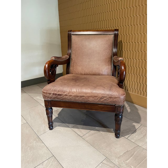 Empire Revival Leather and Mahogany Library Armchair For Sale In San Diego - Image 6 of 12
