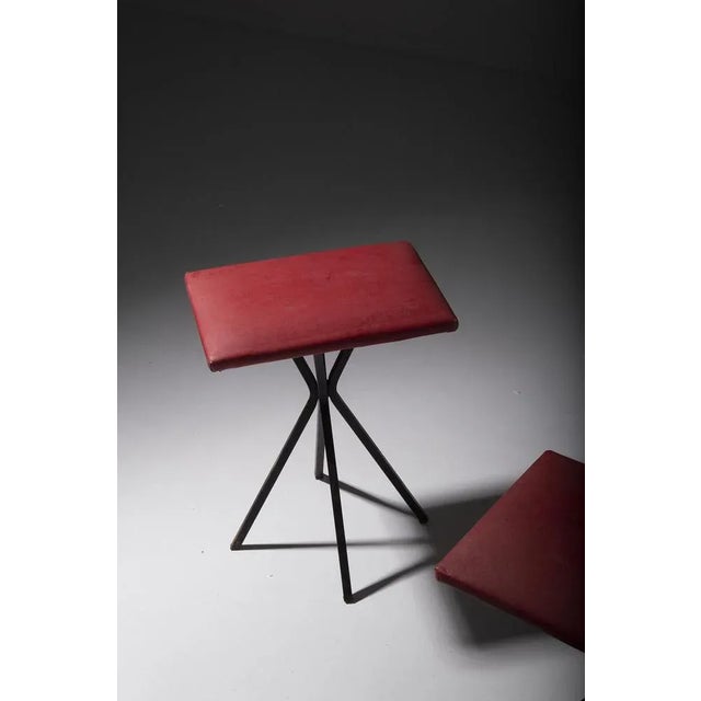 Set of Vintage Italian Stools in Red Faux Leather, 1960 For Sale - Image 4 of 9