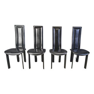 Vintage Black Leather Dining Chairs, 1980s, Set of 4 For Sale