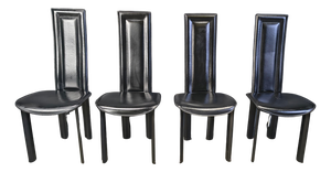 Vintage Black Leather Dining Chairs, 1980s, Set of 4