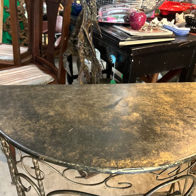 1970s Vintage Metal Demilune Detailed Console Table For Sale - Image 5 of 10