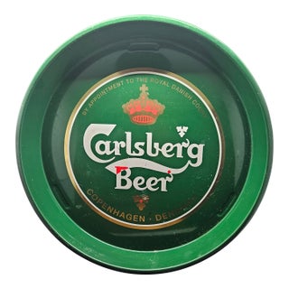 Vintage Green Metal Carlsberg Beer Serving Tray For Sale