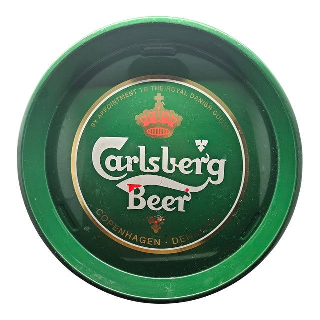 Vintage Green Metal Carlsberg Beer Serving Tray For Sale