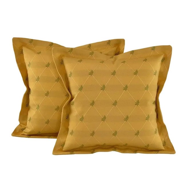 Traditional Designer Maxwell Fabrics Gold & Green Embroidered Fern Diamond Diagonal Fabric- Sample For Sale - Image 3 of 4