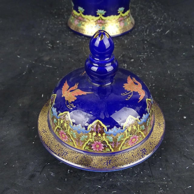 Early 20th Century Chinese Vintage Ceramic Pot,Qing Dynasty Qianlong Marked Blue Ground Gold Color Enamel Porcelain Ginger Jar Hand Painted Flowers Pattern For Sale - Image 5 of 7