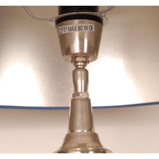 Karl Springer Vintage Chrome Table Lamps Tall Silver and Royal Blue Modern Vase Lamps Set of 2 For Sale - Image 4 of 11