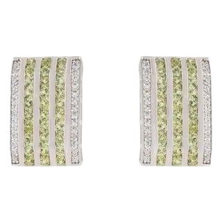 Silver Multi-Band Peridot Zircon Wide Bar Half Hoop Earrings- A Pair For Sale