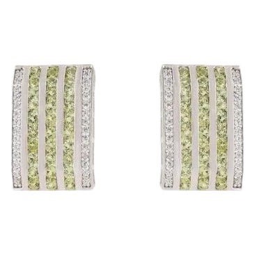 Silver Multi-Band Peridot Zircon Wide Bar Half Hoop Earrings- A Pair For Sale