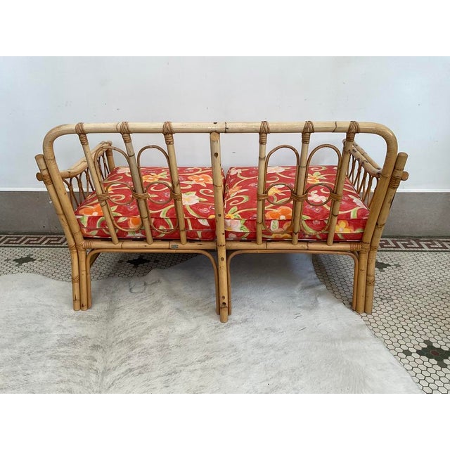 Wood 1970s Mid-Century Modern Broyhill Boho Rattan & Bamboo 2-Seater Sofa For Sale - Image 7 of 18