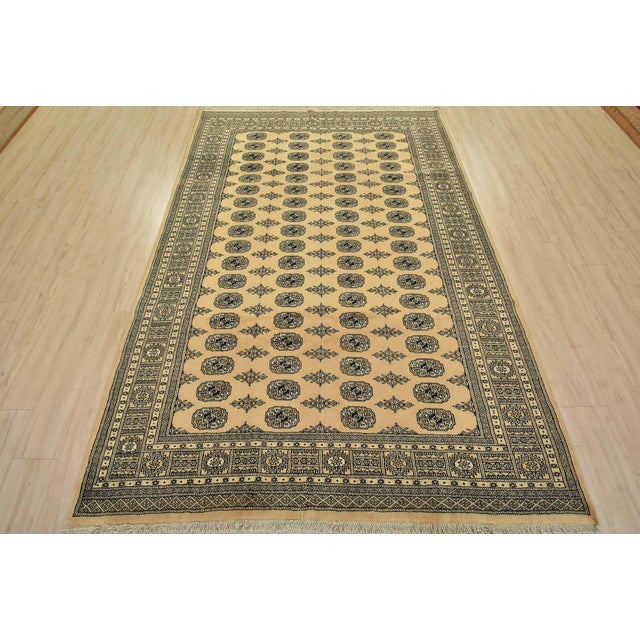 Tribal Bokhara Rug 6’3” X 9’2” Beige Wool Tribal Hand-Knotted Oriental Carpet For Sale - Image 3 of 12