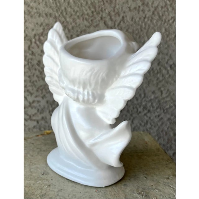 Off-white Circa 1960 Petite Bisque Porcelain Angel & Dove Vase, Japan For Sale - Image 8 of 12