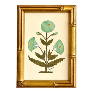 Hand-Painted Jaipuri Orange Floral Motif Painting. Framed For Sale