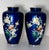 Japanese Pair of Antique Japanese Cloisonné Cobalt Blue Enamel Vases With Cherry Blossom and Foliage Motif. For Sale - Image 3 of 8
