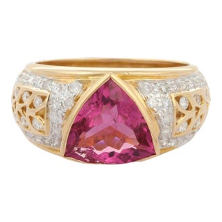 2.81 Carat Trillion Cut Ruby Diamond Cocktail Ring in 18k Yellow Gold Size 7 For Sale