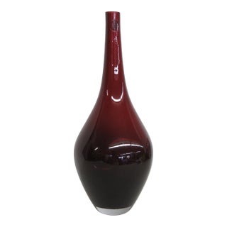 Ruby Red Teardrop Art Glass Vase Hand Blown Mid Century Modern Style 5083b For Sale