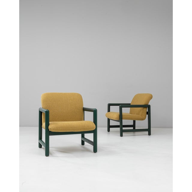 20th Century Czech Lounge Chairs With Green Frames and Yellow Upholstery - A Pair For Sale - Image 16 of 18