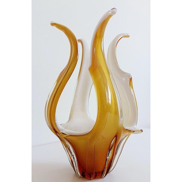 Murano Glass Vase Centerpiece in Amber and Opal White Glass, Italy, 1960s For Sale - Image 10 of 18