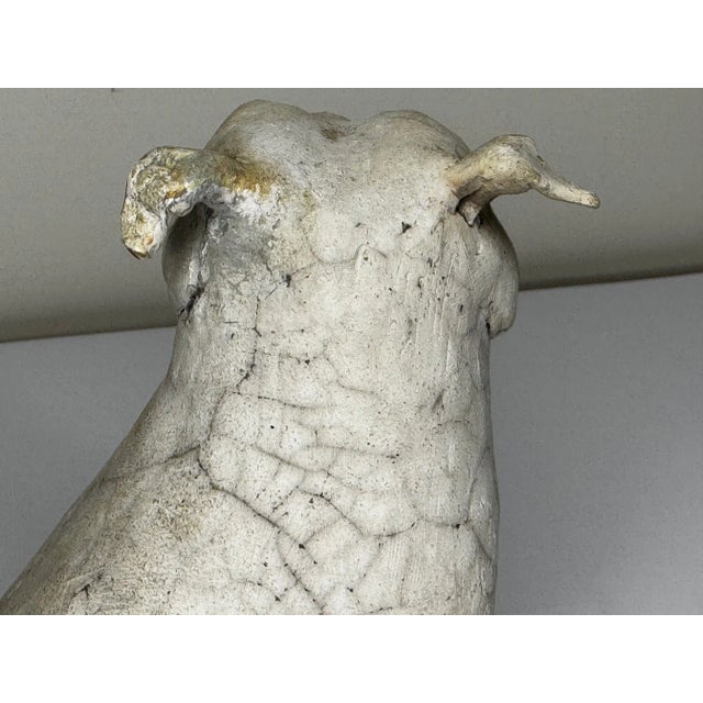 Late 20th Century Vintage Hand-Modelled Studio Pottery American Pit Bull Terrier Dog Sculpture With Ivory Raku-Inspired Surface For Sale - Image 5 of 10