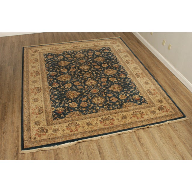 High Quality American Made Persian Style Woven Wool Area Rug, Having Symmetrical Pattern on Blue Background with Beige...