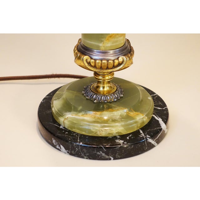 Bottle Green 1920s Elaborate French Empire Neoclassic Green Onyx Black Marble Bronze/Brass Table Lamp For Sale - Image 8 of 12