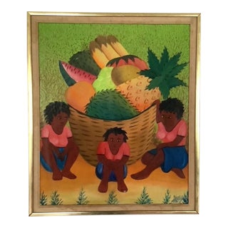 Oil Painting Work of Haitian Naive, Signed For Sale