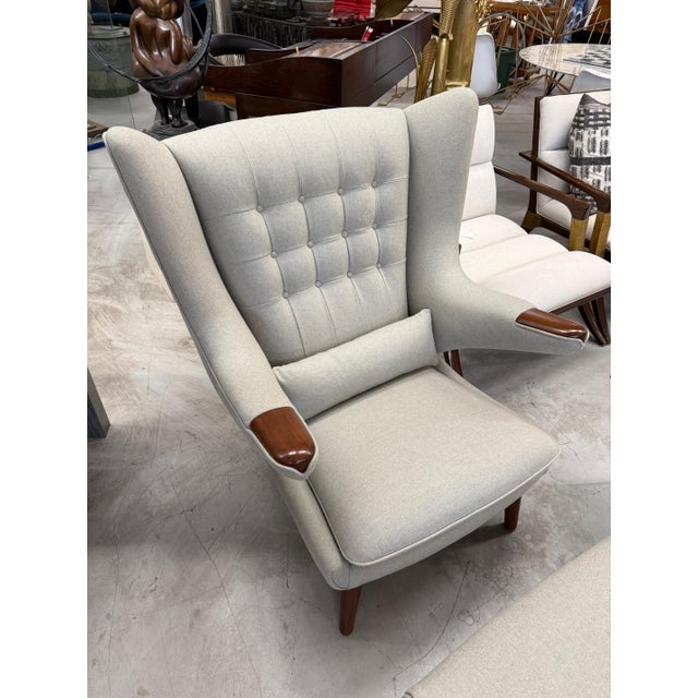 Early 20th Century Hans Wegner Papa Bear Chair and Ottoman by AP Stolen Reupholstered For Sale - Image 10 of 17