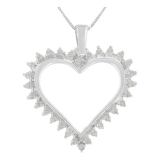 .925 Sterling Silver 1/4 cttw 3-Prong Diamond Open Heart 18" Pendant Necklace (I-J Color, I3 Clarity) For Sale