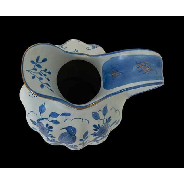 Mid 20th Century Rare Vintage Blue Gold Delvo Holland Delft Handpainted Water Pitcher Pottery Bird For Sale - Image 5 of 6