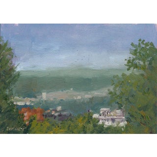 Atmosphere next to Vulcan by Delton Demarest | Oil Painting of a landscape with trees and distant hills For Sale