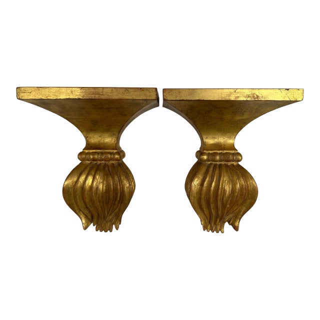 Gold Carved Wood Wall Brackets a Pair For Sale
