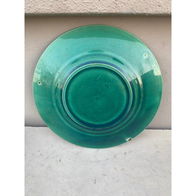 Rustic Green Majolica Leaves Plate, Circa 1890 For Sale - Image 3 of 4