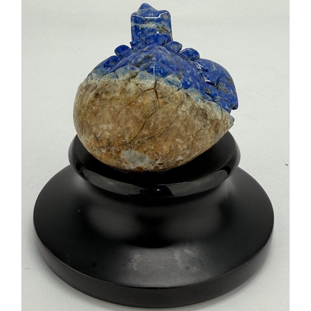 Art Nouveau Hand Carved Lapis Lazuli "Hatching Turtle" Gemstone Sculpture For Sale - Image 3 of 8