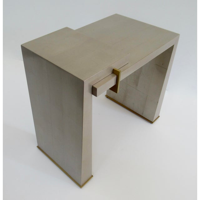 C.1990's Thomas Pheasant(Designer) for Baker Furniture Co. (Mfr.) -Platinum Silver Leaf & Bronze Modernist "Stratum" Side/Occ. Tables -Pair For Sale - Image 9 of 18