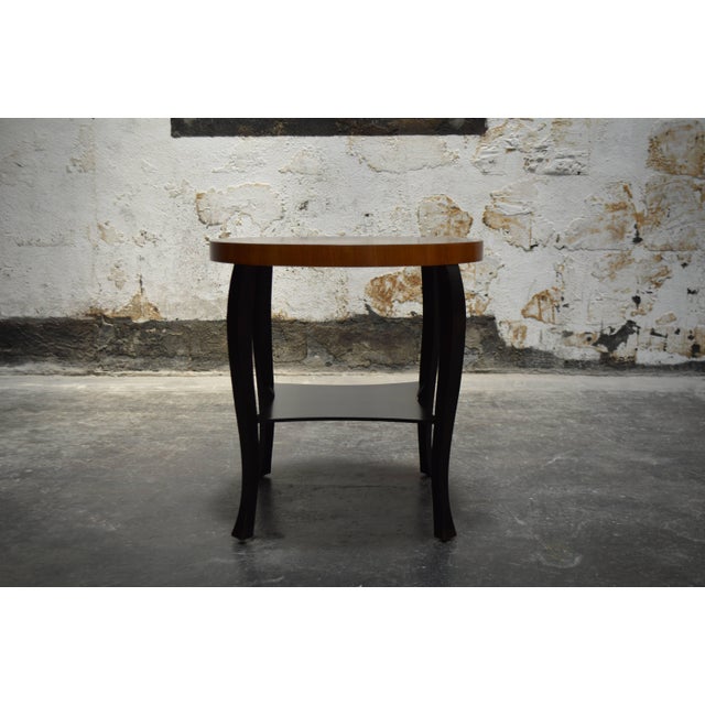 1930s Swedish Art Deco Dark Flame Birch and Golden Elm Side Table With Shelf For Sale - Image 5 of 9