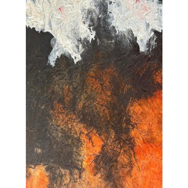 Mid 20th Century Mid 20th C. Color Saturated Mixed Media Abstract Floral Still Life on Fibrous Hand Made Paper c.1970 For Sale - Image 5 of 12