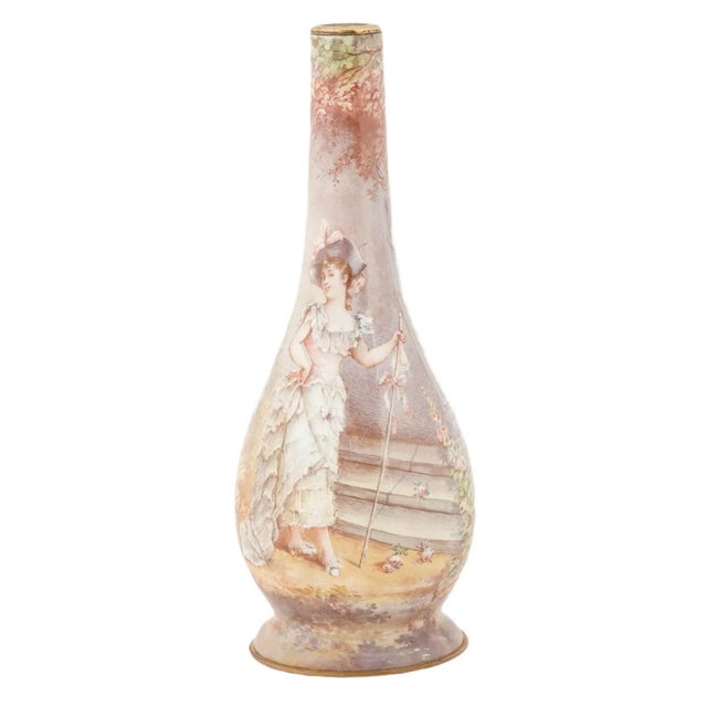 Antique Viennese Austrian Rococo Hand Painted Enamel Vase For Sale In New York - Image 6 of 7