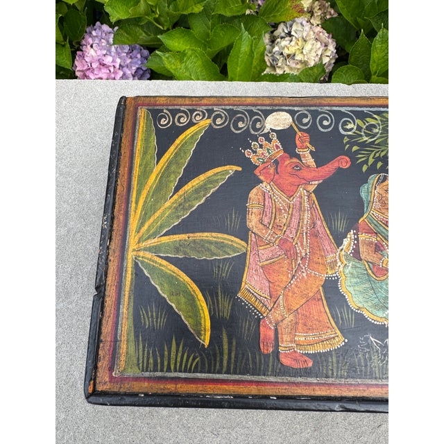 Black Mid 20th Century Hand Painted Anglo-Indian Wooden Box For Sale - Image 8 of 9