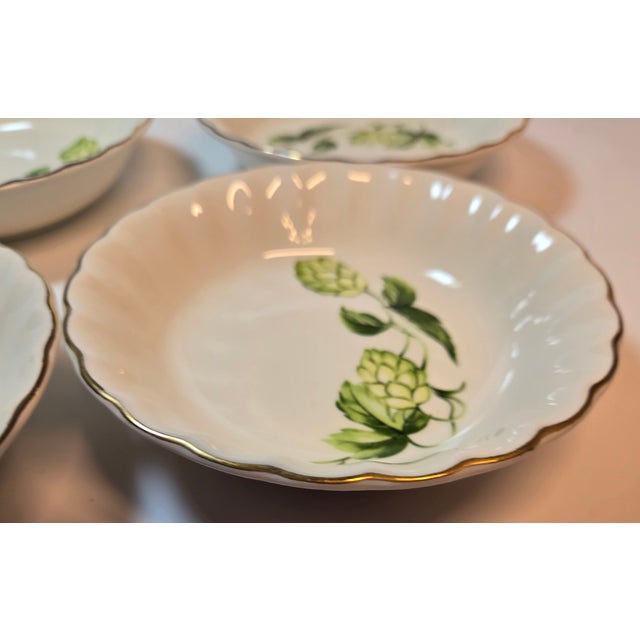 Farmhouse Gold Rimmed Hops Dessert Bowl- Set of Eight For Sale - Image 3 of 12