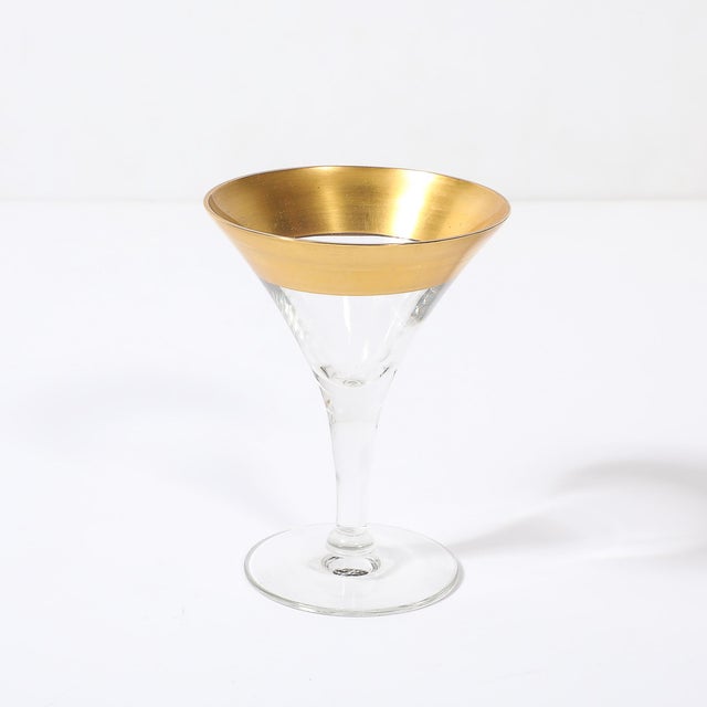 Set of 12 Mid-Century Modernist Gilt Rimmed Coupe Glasses by Dorothy Thorpe For Sale - Image 14 of 16