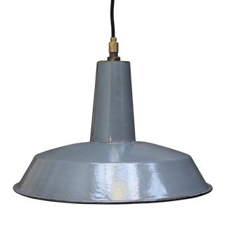 Vintage French Industrial Grey Enamel Factory Pendant For Sale