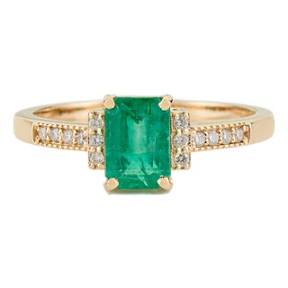 VRJewels 14k Gold 1.09ct Emerald Engagement Ring With Diamonds for Her Size 8 For Sale