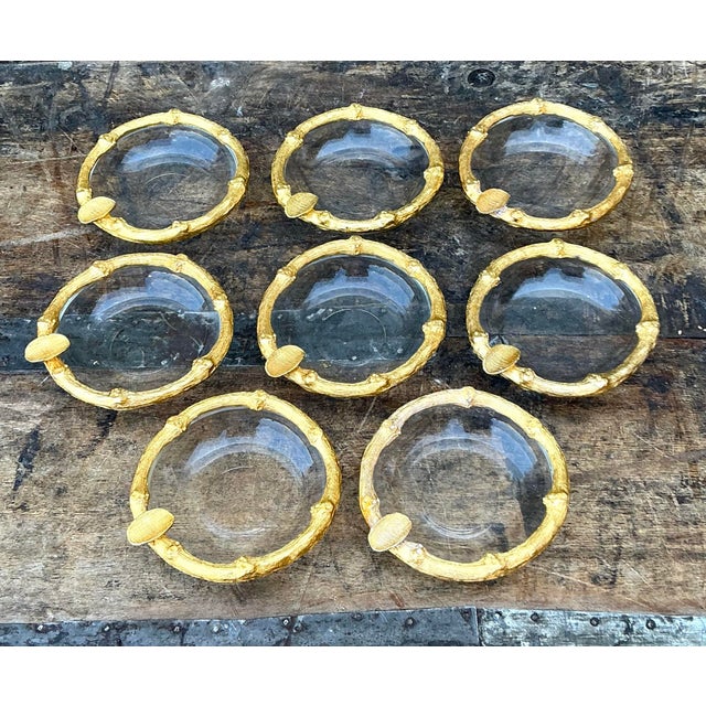 Gold Vintage Gilt Bamboo Table Setting Personal Ashtrays - Set of 8 For Sale - Image 8 of 11