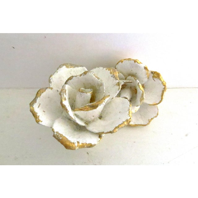 2020s Vintage Italian Porcelain Rose Lamp Finials, Ivory With Gold Leaf , a Pair For Sale - Image 5 of 5