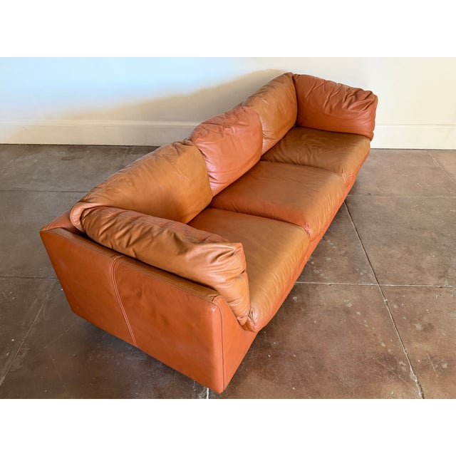 Animal Skin Vintage 1970's Cognac Leather Sofa For Sale - Image 7 of 18