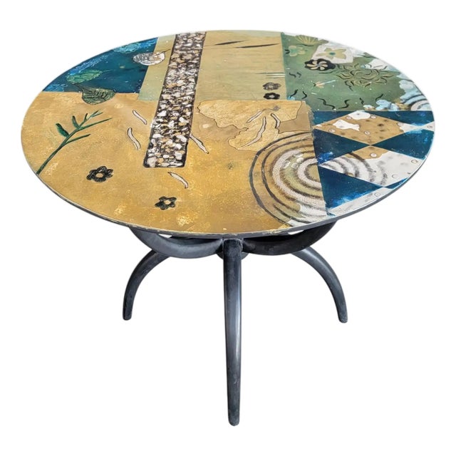 Circular Side, Game or Dining Table With Abstract & Mosaic Tile Decoration For Sale