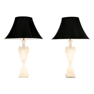 Large Antique Italian Alabaster Table Lamps, 1930, Set of 2 For Sale