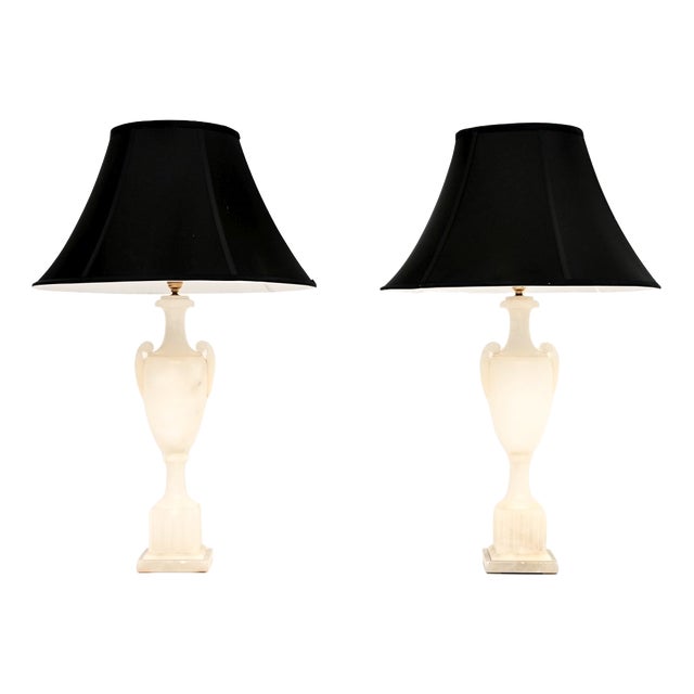 Large Antique Italian Alabaster Table Lamps, 1930, Set of 2 For Sale