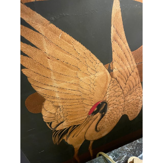 1940s Four Panel Crane Asian Screen For Sale - Image 5 of 7