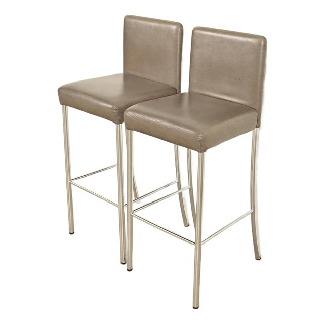 Steelcase Coalesse Modern Leather and Chrome Bar Stools, Pair For Sale