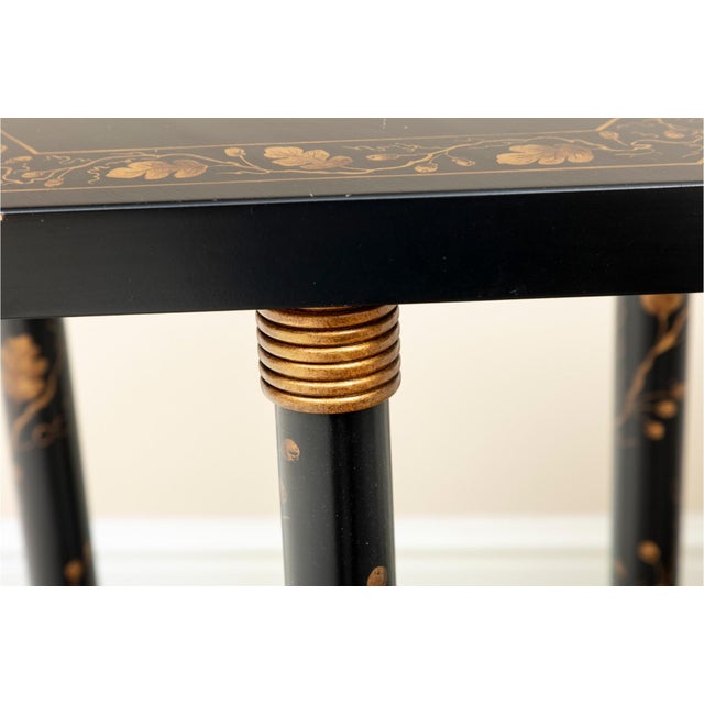 Wood Pair of Ebonized and Parcel Gilt Hexagonal Side Tables For Sale - Image 7 of 9
